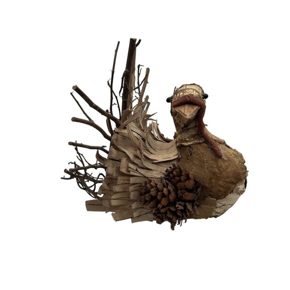 Vintage Handmade Set Rustic Turkey Figurines Bark Pinecone Folk Art Thanksgiving - Picture 9 of 16